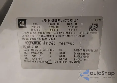 2017 Chevrolet Silverado 1500 Ls из США, поврежденный, VIN 1GCRCNEH3HZ115595